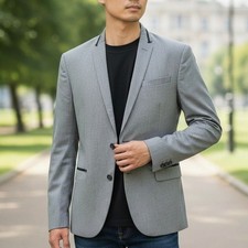 Zara Man Blazer Jacket Men 40 Gray w Black Trim Floral Lining Double Vent