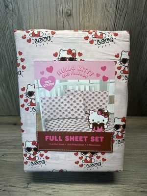 Hello Kitty Full Size Pink Sheet Set Cotton Sunglasses Hearts Valentine's Day