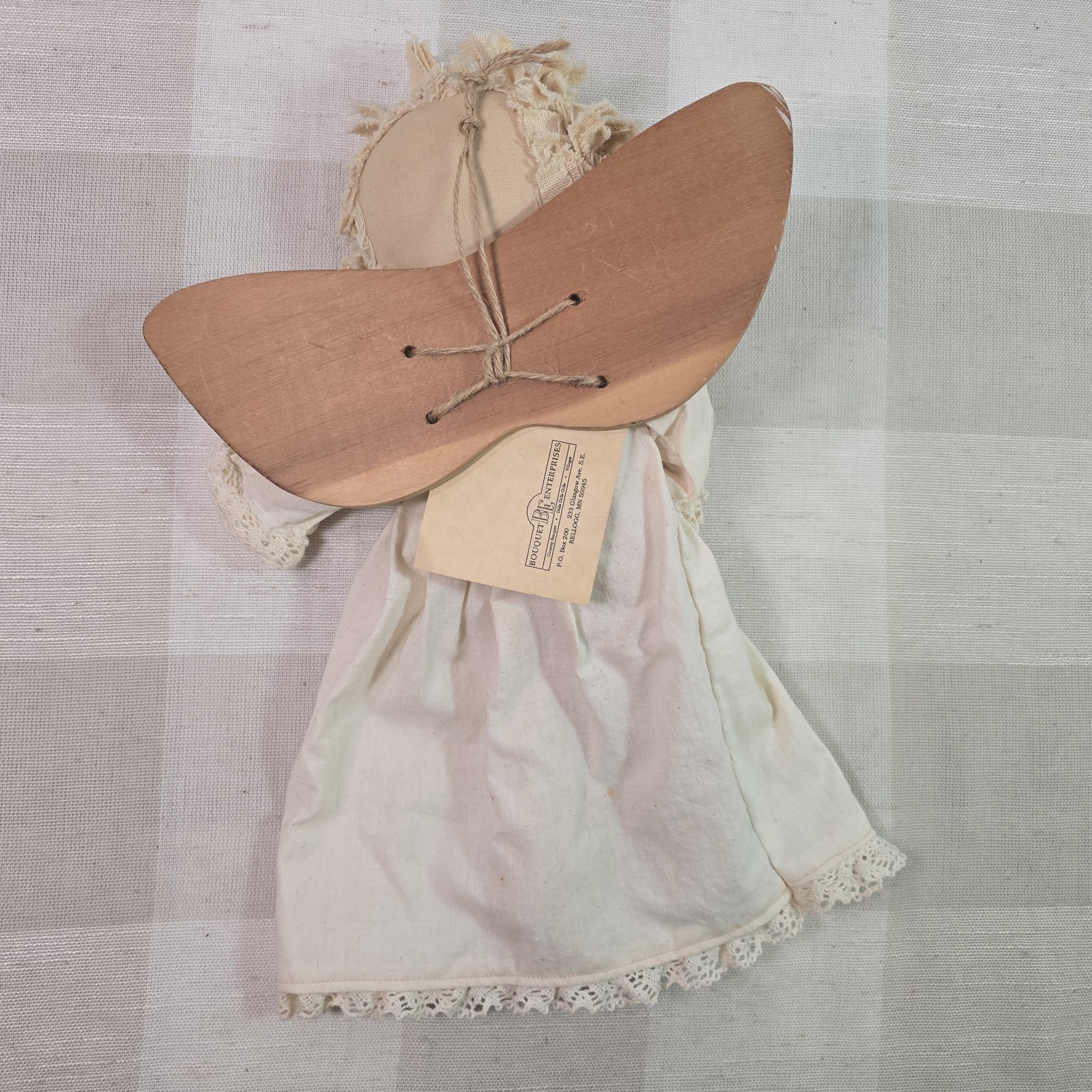 Folk Art Hanging Angel Rag Doll W/ Bunny Wooden Wings Cottagecore ...