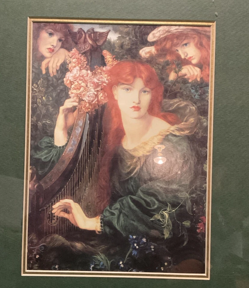 DE COLECCIÓN MUJER TOCANDO ARPA RODEADA DE PLANTAS IMPRESIÓN En Marco de Madera 15.5” X 18.5” Foto 4 de 4