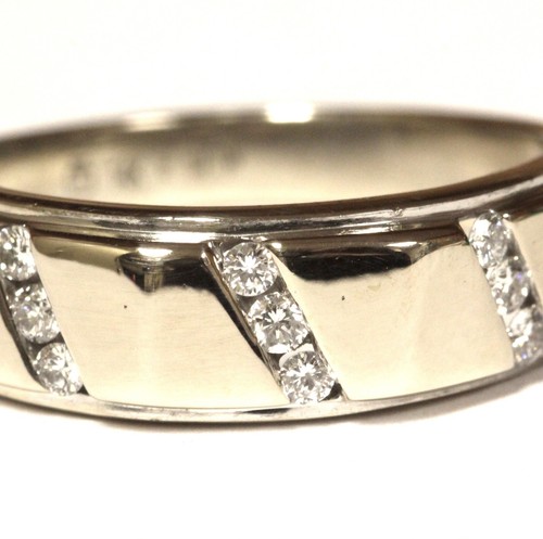 14k white gold .27ct SI1-VS2 G round diamond mens wedding band ring 6.8g gents - Picture 5 of 9
