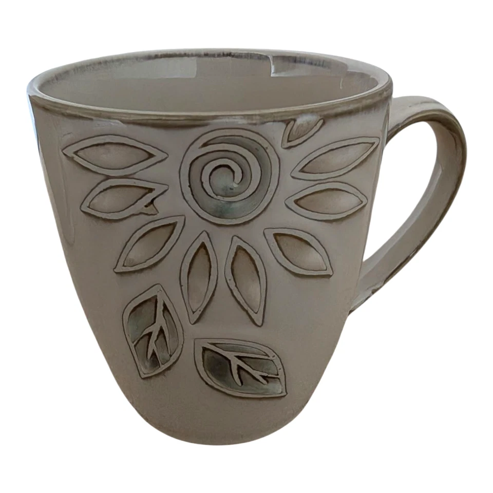 Conjunto de 3 canecas de café corrente margarida Pfaltzgraff arte popular cônica floral em relevo - Imagem 2 de 4