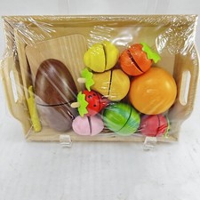 Painted Wood Cutting Fruit Pretend Play Food Toy Set Tray Knife Sealed