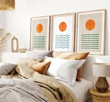 Sunset Poster VIntage Mid Century Canvas Wall Paintings Set Of 3