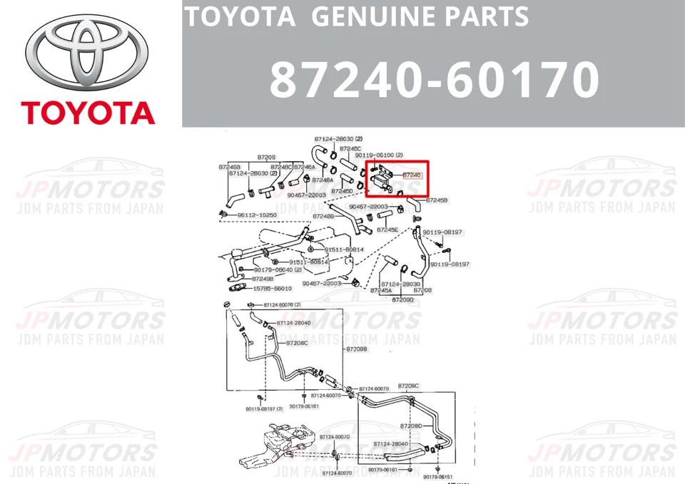 Válvula de agua calentador Toyota 1995-1997 Land Cruiser Lexus LX450 87240-60170 Foto 2 de 4