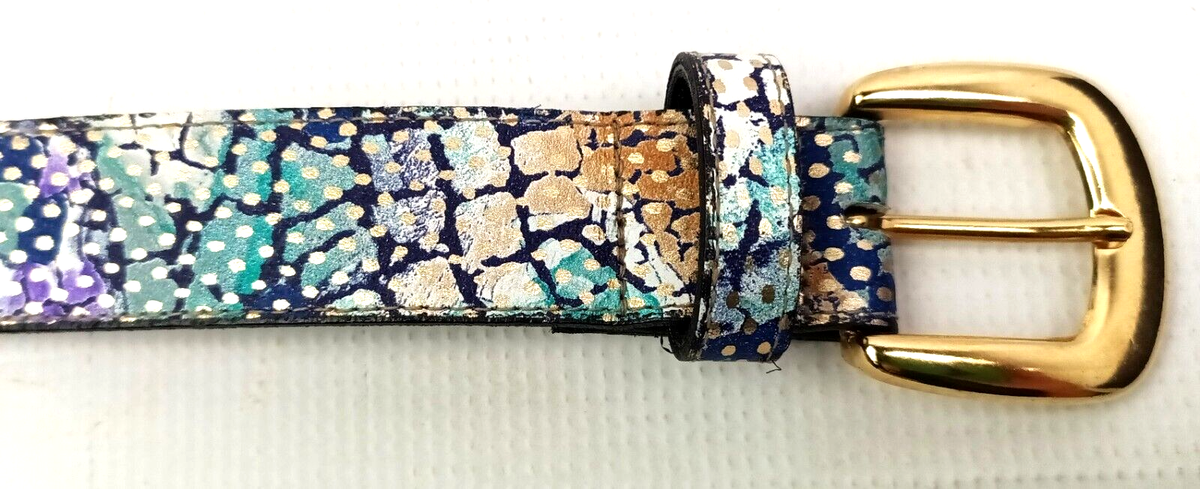 Avignon Genuine Leather Belt Navy Blue with Gold Leopard Buckle France Size M No. 2 | Aureum Collective main image 4