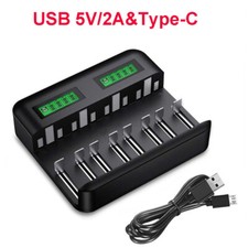 8 Slot LCD Smart Rechargeable Battery Charger for AA/AAA/C/D Ni-MH/Ni-Cd USB New