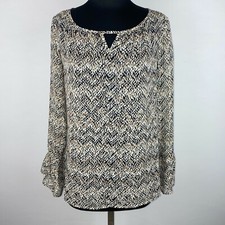 Apt. 9 Blouse Top Womens S Animal Spot Print Keyhole Front Tiered Ruffle Sleeves