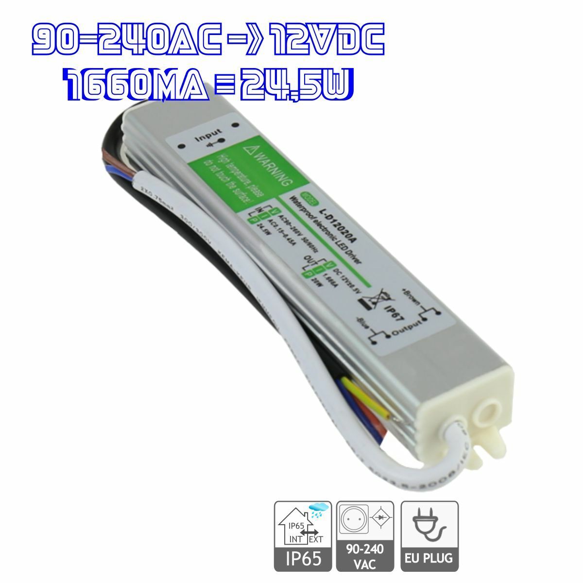 Jandei - Trasformador 12VDC 1,66A 20W de exterior IP67