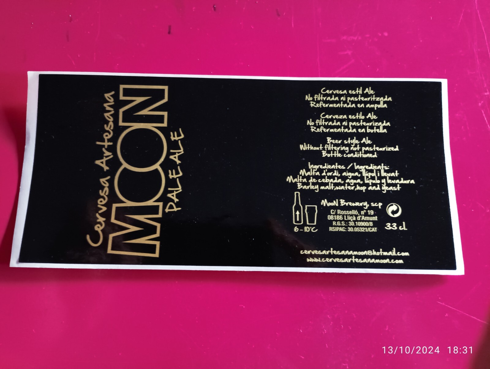 Etiqueta de Cerveza. Craft Label Birra, biere. Bier. Cerveza. ESPAÑA.