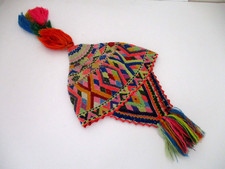 Vintage Peruvian Chullo Andean Hat Handwoven Multi-Color Geometric Design