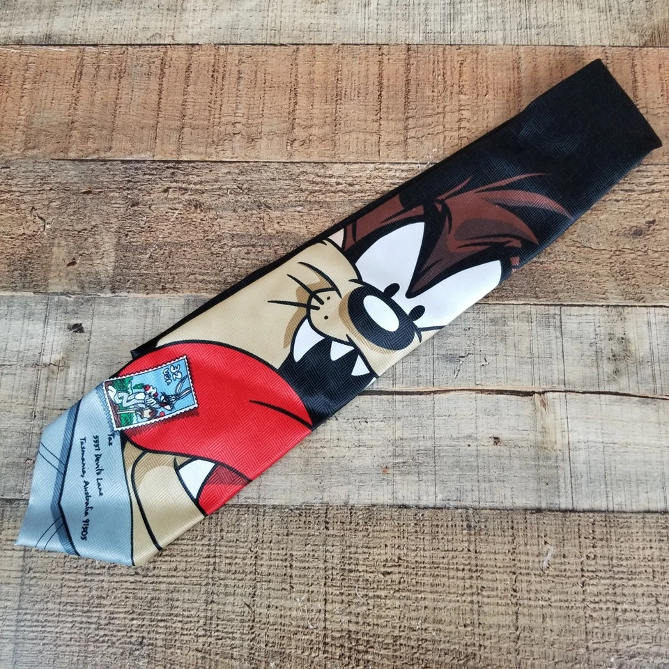 Corbata De Colección Looney Tunes 1997 Diablo de Tasmania Negra Hecha en EE. UU. USPS Colección de Estampillas Foto 2 de 4