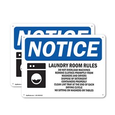  2 Pack Laundry Room Rules Do Not Overload OSHA Notice Sign Decal Metal Plastic