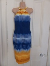 Gorgeous H&M size 8 tight fitting blue and yellow halterneck dress