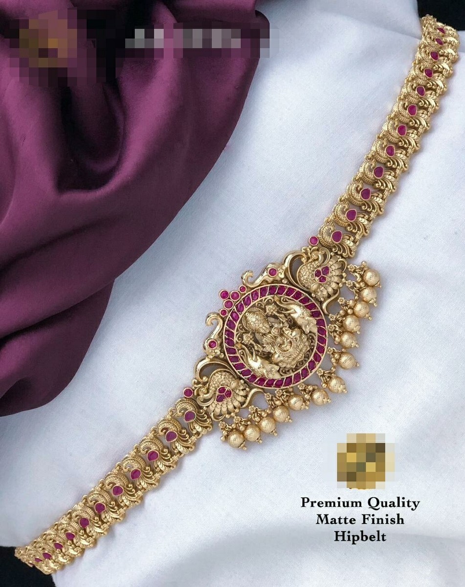 Gold plated vaddanam/ kamarbandh/ saree belt Gold Plated Hip Belt: South Indian Vaddanam, Adjustable  main image 3