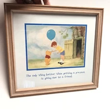 Disney Winnie The Pooh Print Wood Framed Under Glass Printed in USA Vintage