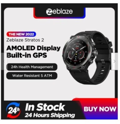 Zeblaze Stratos 2 GPS Smart Watch AMOLED Display 24h Health Monitor