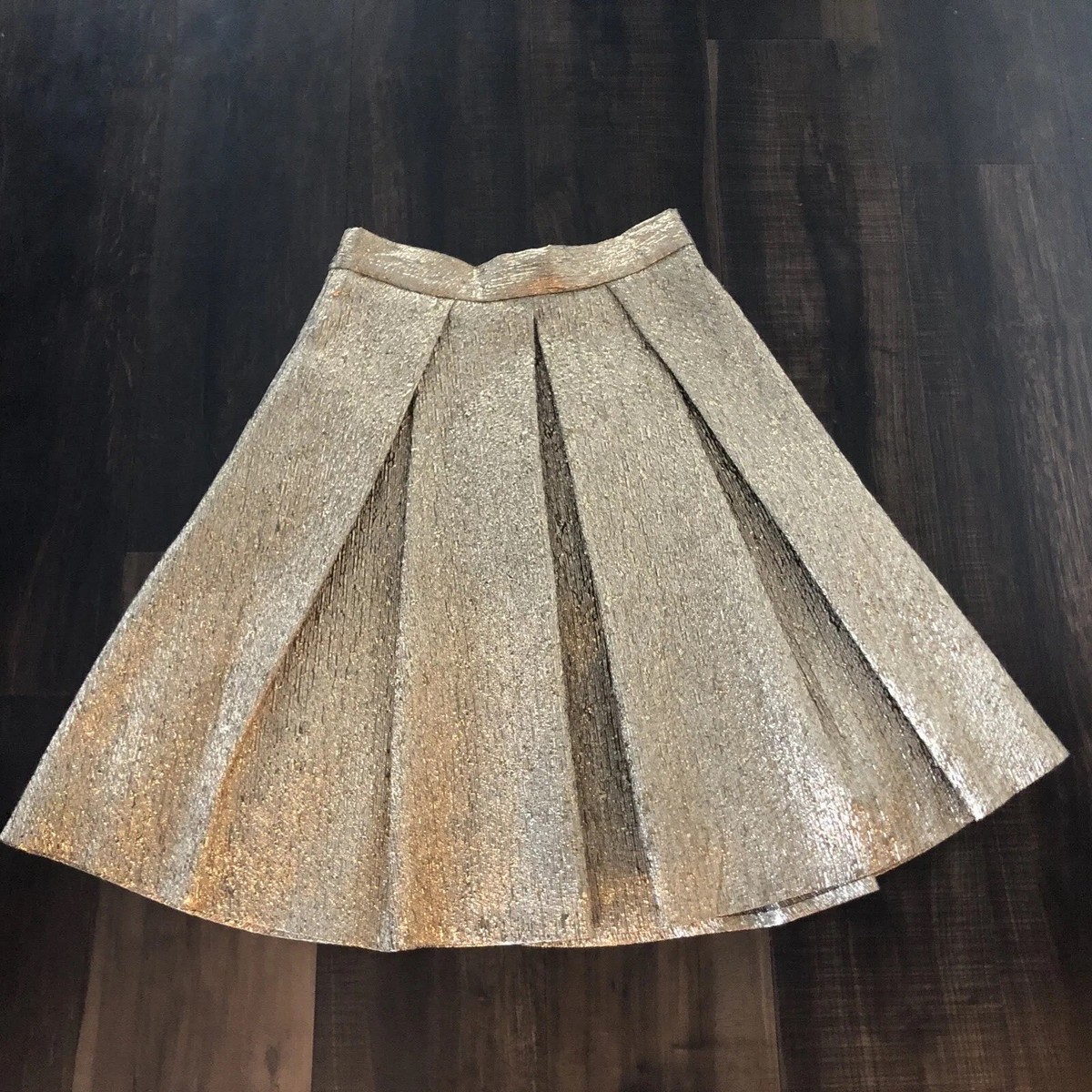 ELIZA J Jacquard Floral Skirt Gold Metallic Foil Women's Sz