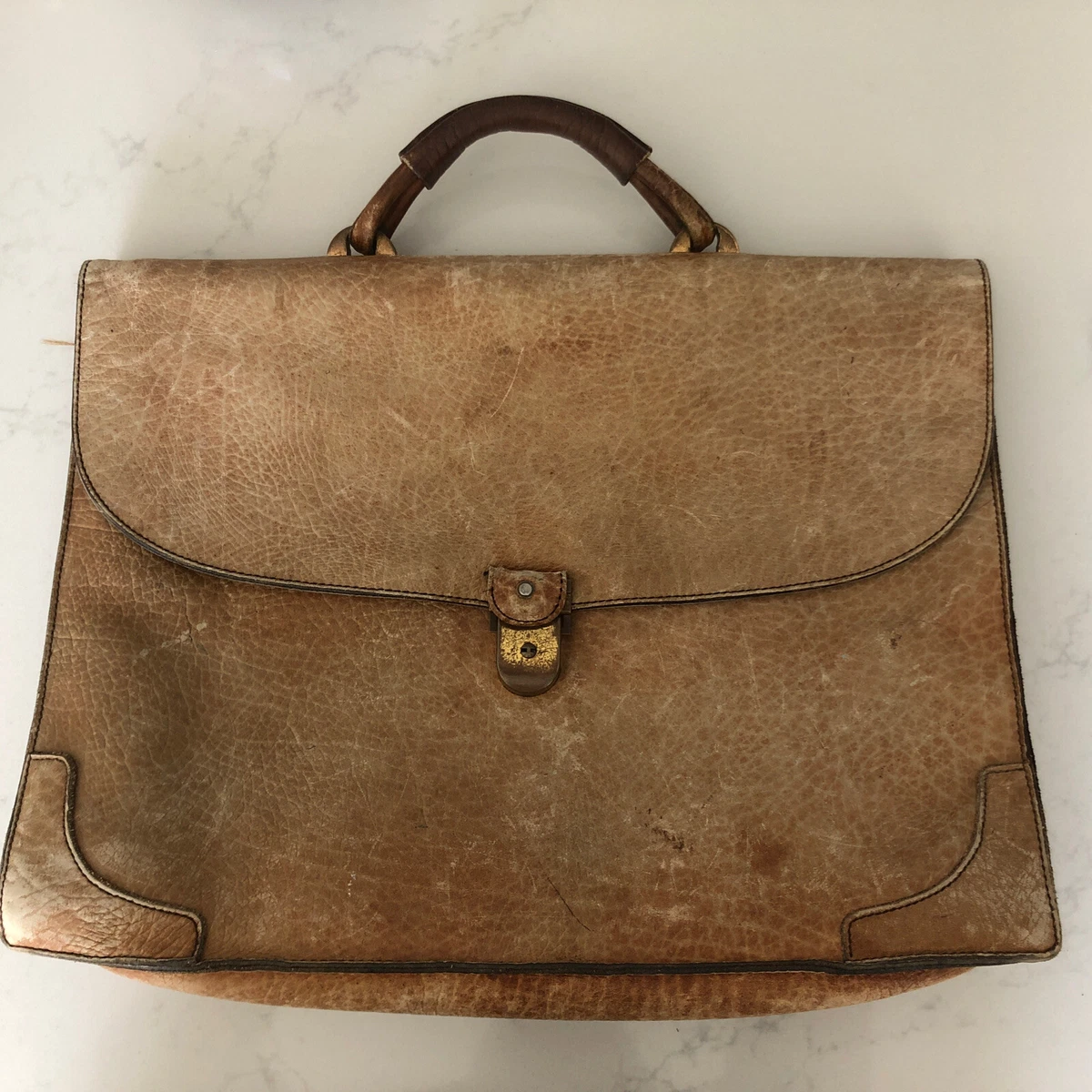 VINTAGE GENUINE CARACCIOLA LEATHER GOLD-PFEIL BRIEFCASE MADE IN WEST GERMANY