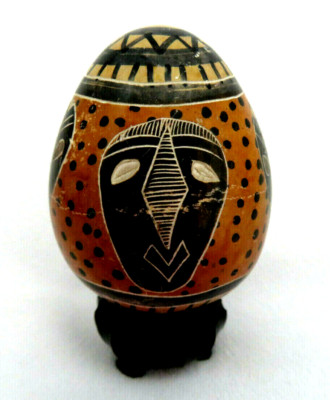 African Carved Stone Egg on Stand ~ Kenya Tribal Masks