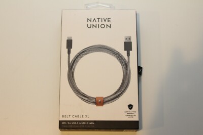 Native Union Belt Cable XL 10' USB-A to USB-C Cable - Zebra OPEN BOX