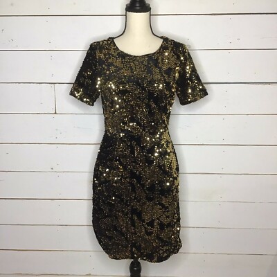 New INC Velvet Sequin Dress Short Gold Women's Small | eBay