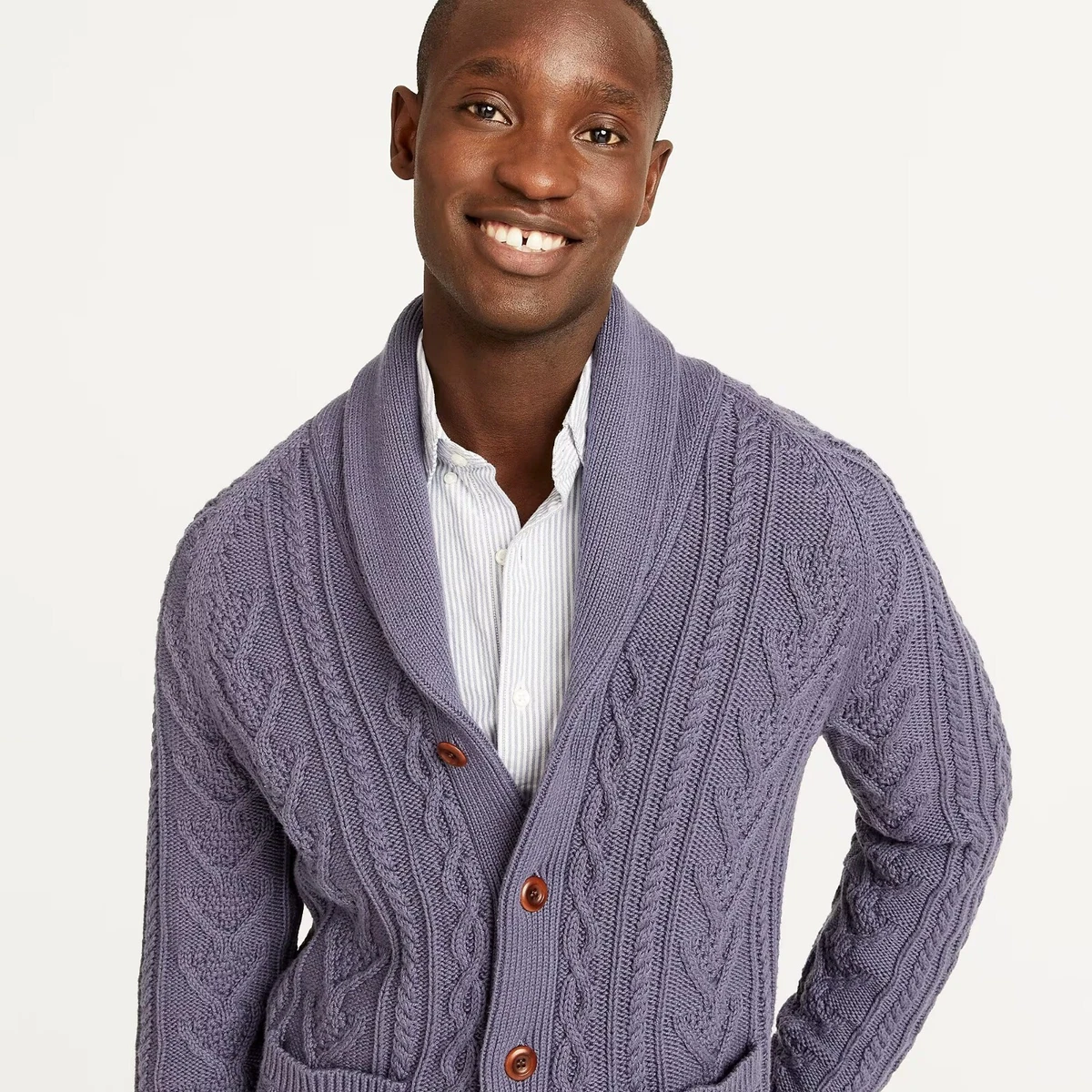 J. CREW Mens Sweater Cable-Knit Shawl Collar Cardigan Cotton Dusty