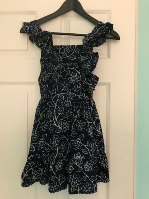 New Mango Girl's Ruffled Printed Blue Multi flower Cotton Dress size 8 years