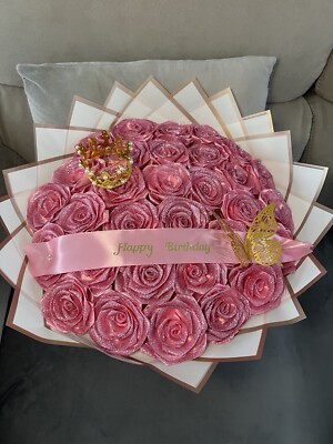 Rosa Glitzer Rosenstrauß - nur 15 Rosen verfügbar