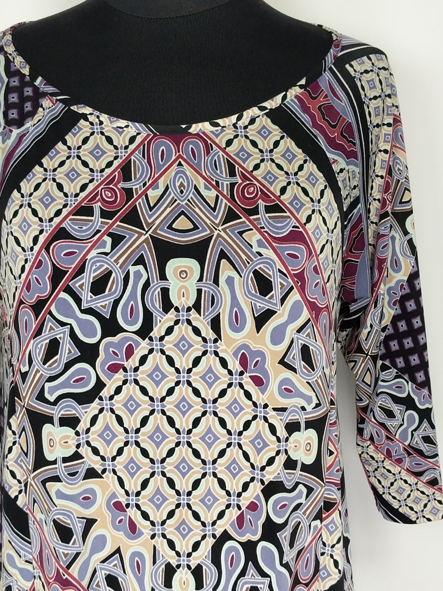 Soma Purple Multicolor Geometric Short Sleeve Pullover Top Size XS