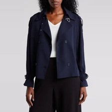 NWT New 129 Adrianna Papell Shoulder Tab Double Breasted Blue Blazer Size S