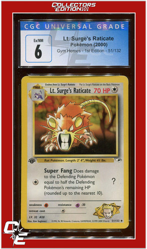 Lt. Surge's Raticate (1st Edition) graded CGC 6 for sale on eBay