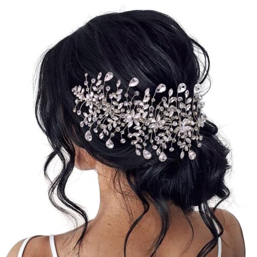 Wedding Headband Bridal Hair Pieces Silver Rhinestone Hair Side Comb Hair Acc...