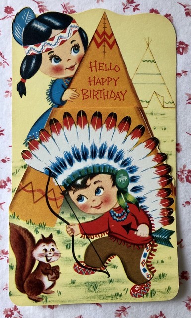 Vintage UNUSED Birthday Card Cute Native American Indian Children ...