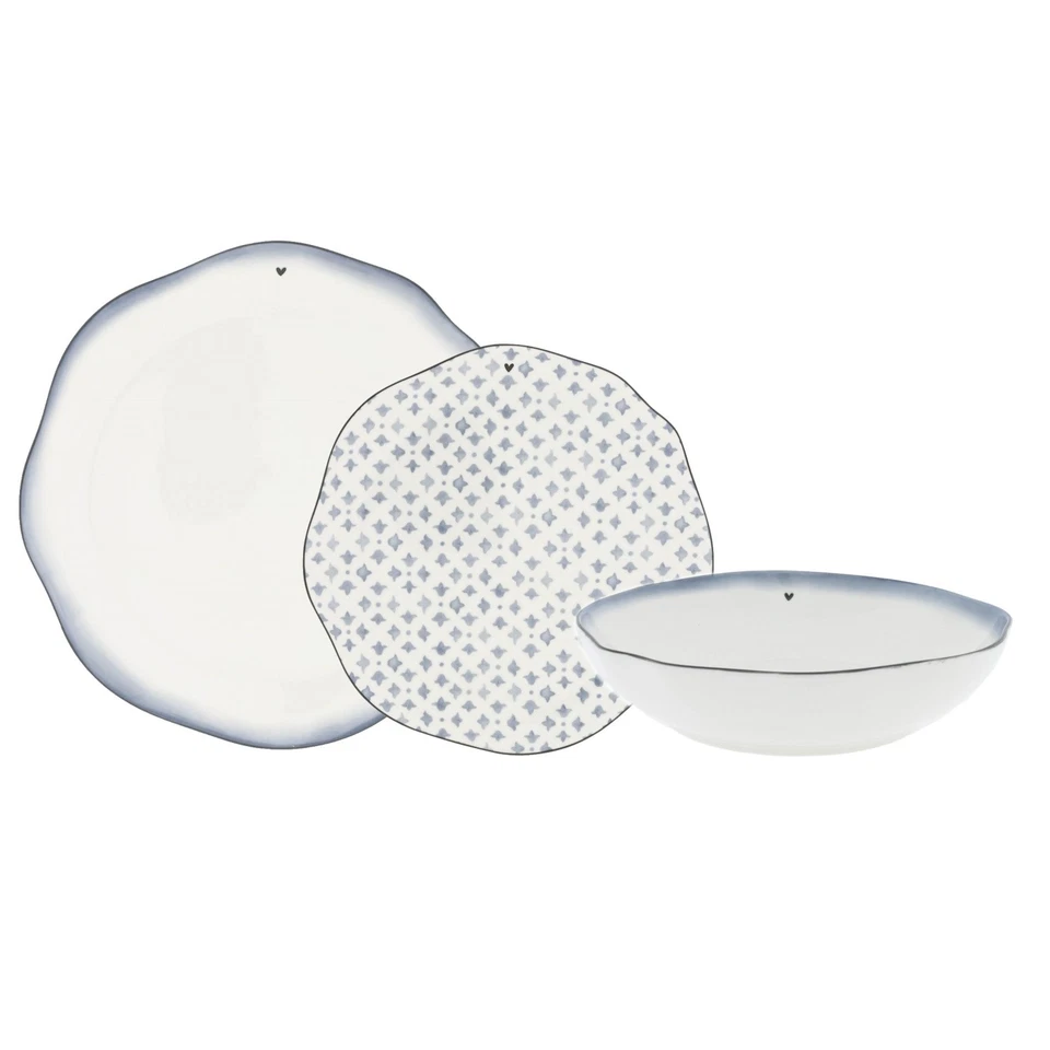 18tlg. Tellerset Geschirrset Iris Blue Motiv 2 weiß blau Bastion Collections