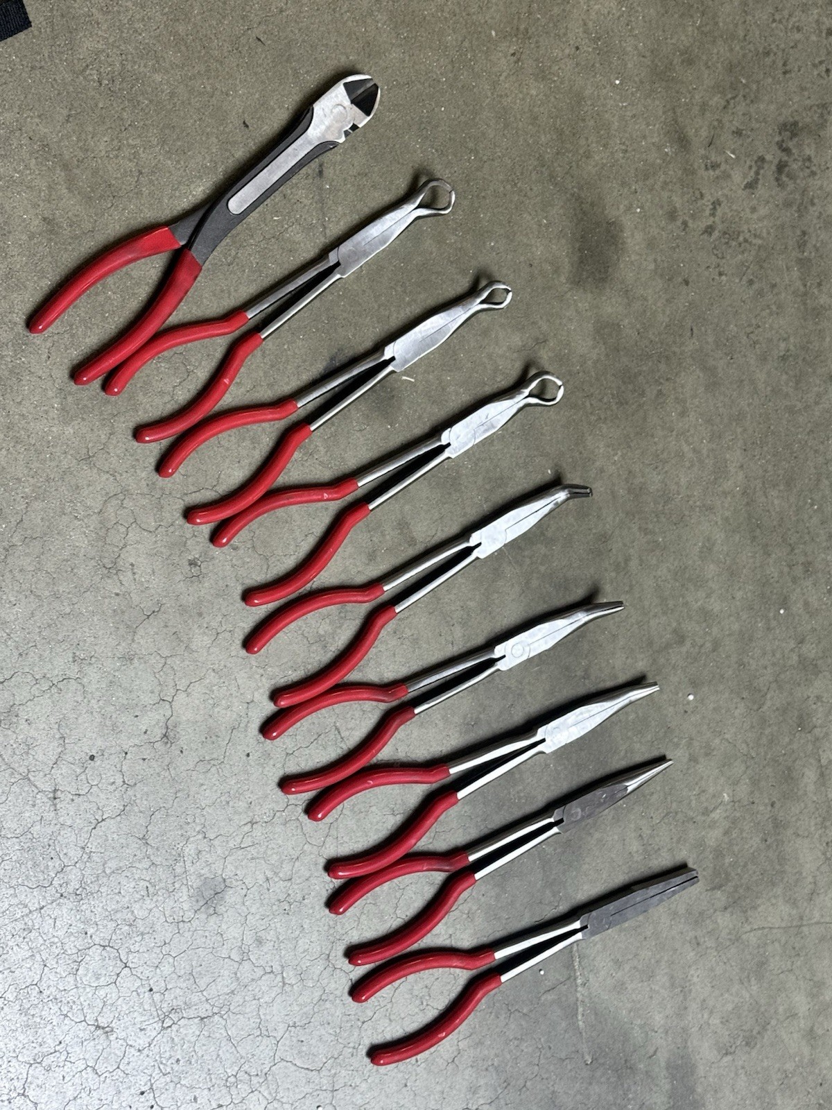 9pcs 11" Long Nose Plier Set Long Reach Circle Bent Needle Nose Diagonal Cutter