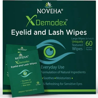 NOVEHA Demodex Eyelid & Lash Wipes | Box Of 60 Individually Wrapped Extra...
