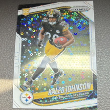 2025 Panini Prizm Kaleb Johnson Steelers Rookie Football Card #375. rookie card picture