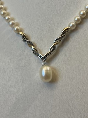 Alwand Vahan Perle & Diamant Halskette in Sterling & 14k Gold Y-Tropfen 17''