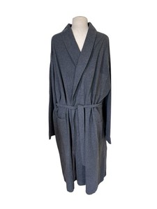 Vintage L.L. Bean Flannel Robe Men XXL Gray Tie Belt Cotton Pocket 229641