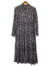 GANNI Long Sleeve Dress, Size 36, Rayon, Black, All-Over Print, 6477