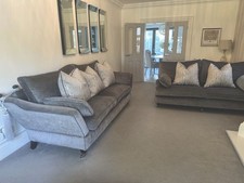 Grey Velvet 3-Seater Sofa Traditional Style With Cushions 250W x 90L x 90H