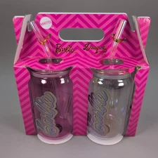 Barbie × Dragon Glassware Set of 2 16 oz Can Shaped Tumblers w/ Straws 2024