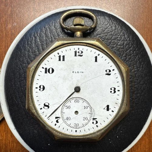 Antique 1930 Elgin USA 17J 16s Grade 291 Octagon Shape Men's Pocket Watch As-Is