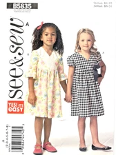 Butterick B5835 See & Sew Girls Easy Dress Sewing Pattern Size 2-8 Uncut