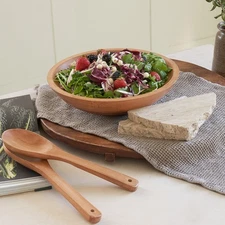 Extra Large Wooden Salad Bowl Set With Serving Utensils - A Beautiful Party S...