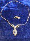 Costume Blue Sapphire and Rhinestone Gold Tone Necklace with Matching Earrings — photo 1