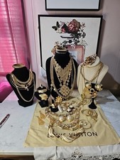 Vintage 80s Statement Jewelry Lot Gold Tone Necklace Earrings Brooch  PLS. READ