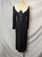 Sarah Elizabeth Vintage Dress 14 Black Rayon Lace Collar Coquette Goth Romantic