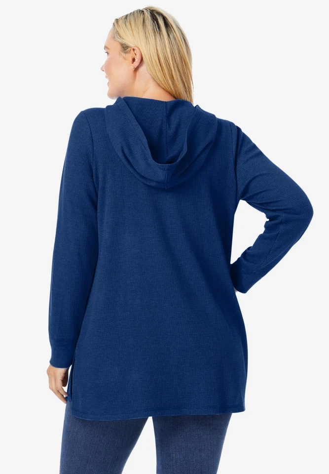 Sudadera con capucha térmica con cordones Woman Within talla grande waffle Foto 2 de 4